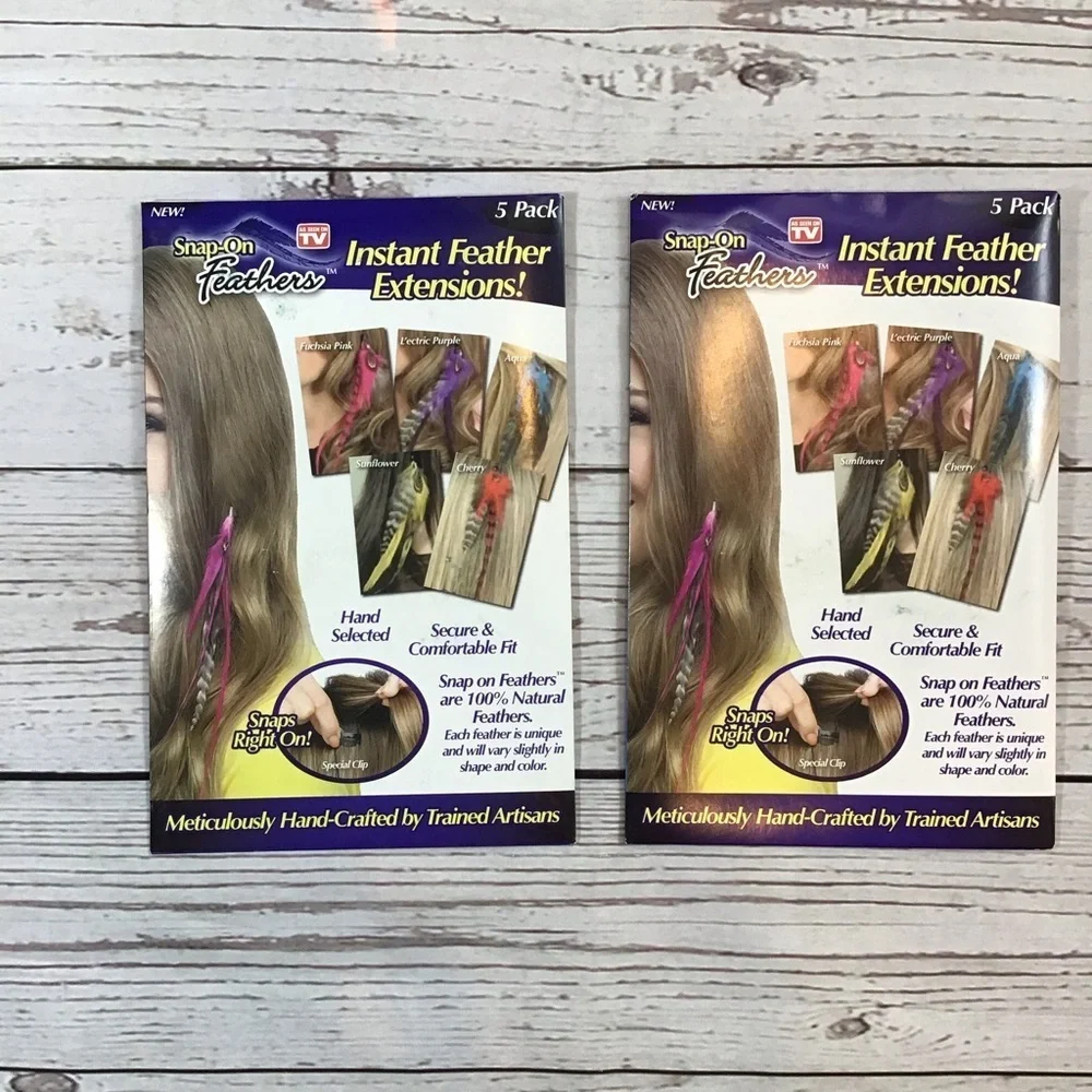 (2)- As Seen On TV Snap on Feathers Hair Clips